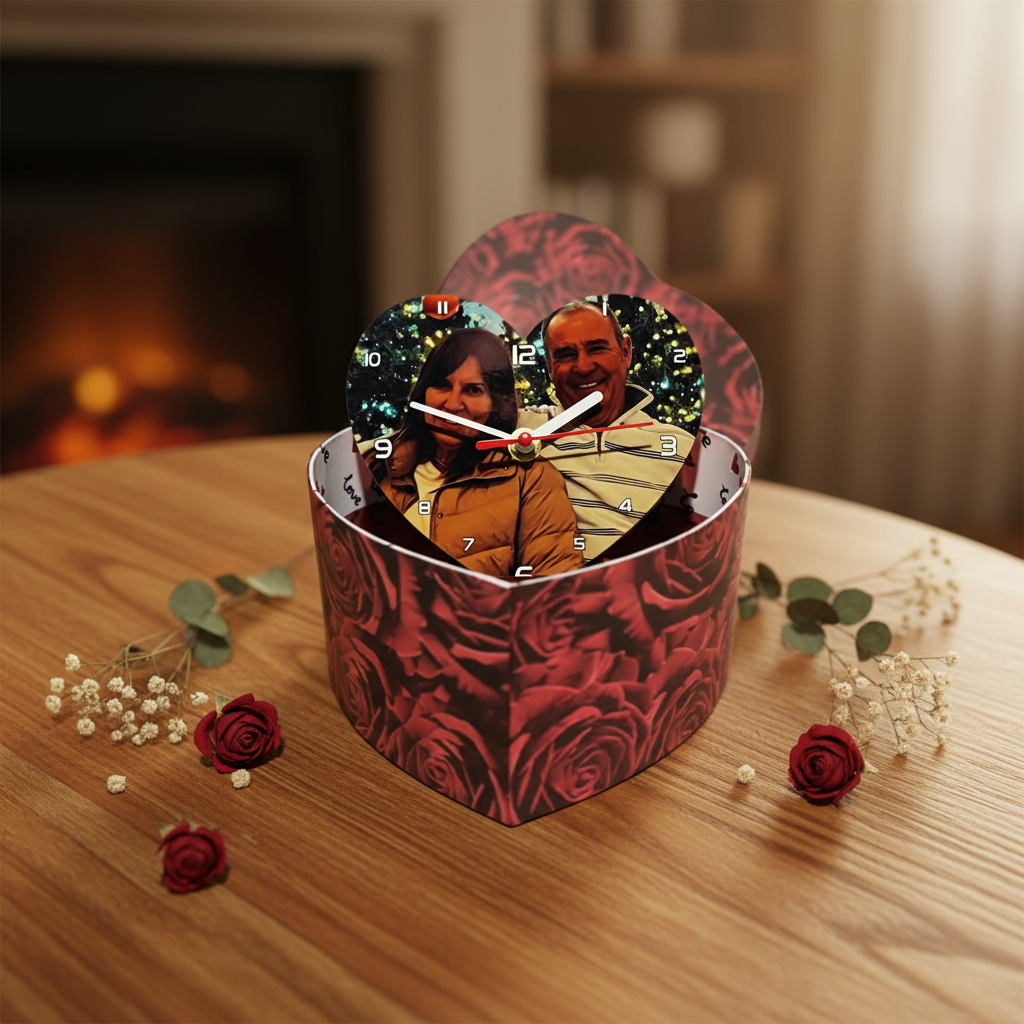 Reloj Corazón en caja abierta - ambiente cálido