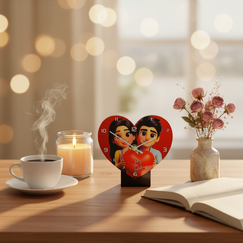 Reloj con fondo romántico cálido